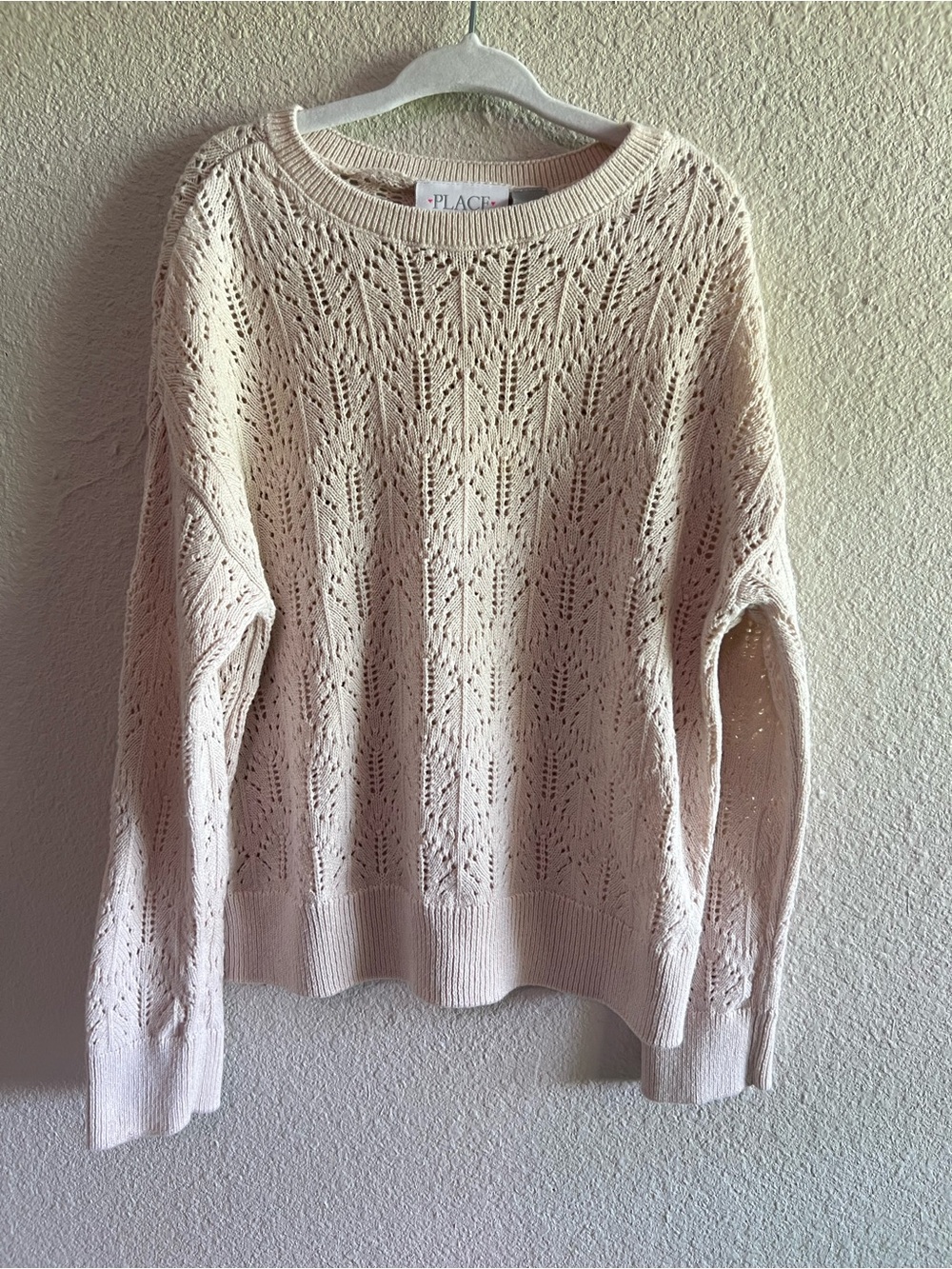 Place Cream Open-Knit Crewneck Sweater